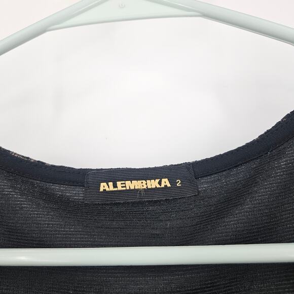 Alembika Dress Black Gold Textured Crinkled Long Sleeve Maxi Pockets Size 2 - Picture 3 of 5